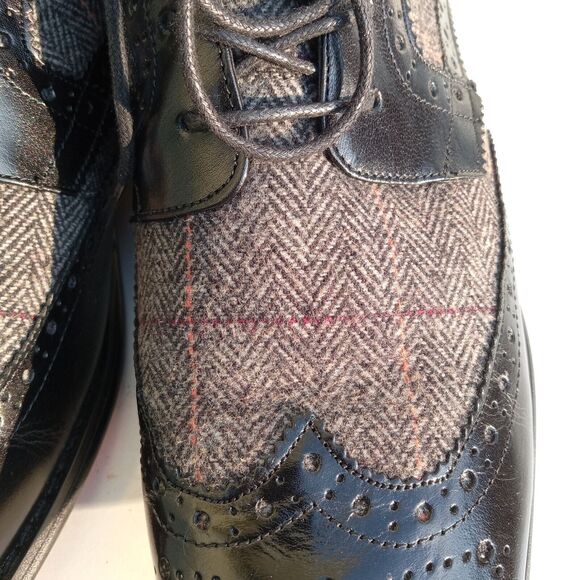 Giovanni Mens Leather & Tweed Wingtip Ankle Dress Boots Black Leather  - Size 9 main image 7